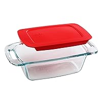 Pyrex Easy Grab 1.5-Qt Glass Loaf Dish with Lid, Tempered Glass Baking Pan with Large Handles, Non-Toxic, BPA-Free Lid, Bread Pan, Dishwasher, Fridge, Freezer, Oven and Microwave Safe Loaf Pan, 2 PC Loaf Set