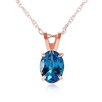 0.85 Carat 14k Solid Rose Gold Necklace with Natural Oval Blue Topaz Pendant
