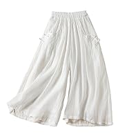 Summer Retro Literary Loose Culottes Cotton and Linen Pants