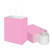 Toovip 50 Pack 8x4.75x10 Inch Medium Light Pink Kraft Paper Bags with Handles Bulk, Gift Bags for Birthday Party Favors Retail Grocery Shopping Business Goody Craft Merchandise Take Out Bags Sacks