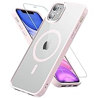 Fin2feel Magnetic Case for iPhone 11 Phone Case, with Tempered Glass Screen Protector, [Compatible with MagSafe], Military Drop Protection Shockproof Matte Back Cover for iPhone 11 6.1 inch,Pink