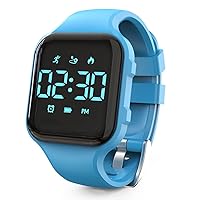 Kids Led Fitness Tracker Watch, Non-Bluetooth Digital Pedometer Wristwatch, Waterproof, 12/24 H, Stopwatch, Calendar, for Children Girls Boys Teens (Blue)