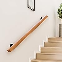 2/3/4/5ft Wooden Railing Handrail for Stairs and Steps Indoor and Outdoor - Flexible Install, Fits Transitional and Concrete Walls Mount - Stair Handrail for Porch, Deck, Fence, or Railing Posts