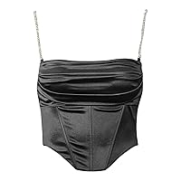 Women Sexy Satin Rhinestone Spaghetti Strap Crop Top Silk Tank Top Corset Y2K Fashion Bustiers Party Clubwear