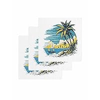 Coconut Tree Kitchen Dish Towels for Drying Dishes Set of 3, Waffle Weave Microfiber Terry Hand Tea Bathroom Towels Quick Dry & Absorbent Towels 12x12 Nautical Beach Sailboat Seaview Graffiti
