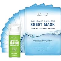 Ebanel Bundle of 30% AHA 2% BHA Chemical Peel and 10 Pack Collagen Face Mask