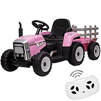 12V Kids Ride On Tractor with Trailer & Remote Control, Toddler Battery Powered Electric Vehicle, Slow Start 7LED Headlights USB Music Player 2+1 Gear Shift, Pink, 35W/ EVA Tire
