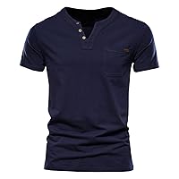 T Shirts for Men V Neck 2024 Fashion Casual Solid Color Cotton Pocket Button Short Sleeve T Shirt for