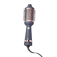 Hairitage Up in The Air Volumizing Brush + Hair Dryer for Curling & Straightening - Ceramic Tourmaline - One-Step Blowout Brush + Volumizer - Bouncy Blownout Hair - 2 Heat Speeds + Cool Option, Grey