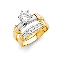 Sonia Jewels 14k White and Yellow Gold Two Tone Round Cubic Zirconia CZ Wedding Band and Engagement Bridal Ring Two Piece Set
