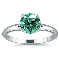 5.11 ct VVS1 Round Moissanite Solitaire Silver Plated Engagement Ring Blue Green Color Size 7