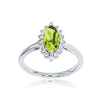 DECADENCE Sterling Silver Rhodium 10x5 Marquise Gemstone & Round Created White Sapphire Ring