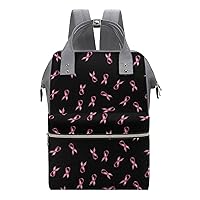 Breast Cancer Pink Ribbon Women's Laptop Backpack Travel Nurse Shoulder Bag Casual Mommy Daypack