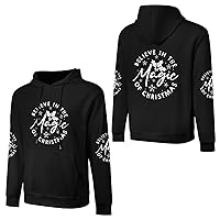 Men And Women Cotton Solid Color Hooded Sweatshirt Believe In The Magic Of Christmas