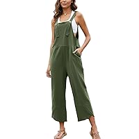 Flygo Women's Casual Cotton Wide Leg Overalls Baggy Rompers Jumpsuit with Pockets