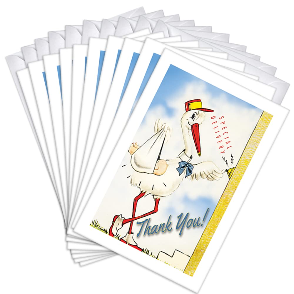 Baby Gifts Thank You Notes, Bulk Baby Shower Thank You Cards, Baby Thank You Cards for Girl/Boy, Stork l Pack of 10 Cards with Envelopes