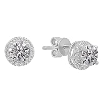 Dazzlingrock Collection 1.65 Carat (ctw) Round Lab Grown White Diamond Ladies Halo Fashion Stud Earrings, Sterling Silver