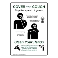 Cover Your Cough Stop The Spread Of Germs Safety Label Decal, 10x7 inch Vinyl for Handwashing