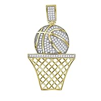 10k Gold Two tone CZ Cubic Zirconia Simulated Diamond Mens Basket Ball Height 52.1mm X Width 29mm Sports Charm Pendant Necklace Jewelry Gifts for Men