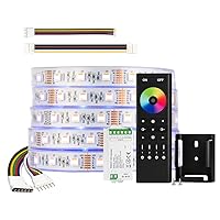 BTF-LIGHTING RGBCCT 5 Colors in 1 LED 5050SMD RGBWW RGB+Dimmable Color 2700K-6500K 16.4ft 60LEDs/m LED Lights IP67 DC12V, 4 Zones RF 2.4GHz Wireless Remote RC03RFB & C05RF Controller Kit (NO Adapter)