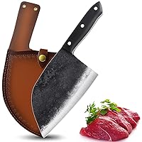Dream Reach Forging Serbian Chef Knife Kitchen Chef Knives Full Tang High Carbon Clad Steel Almasi Butcher Cleaver with Leather Sheath (B-Almasi Knife)