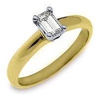 14k Yellow Gold .45 Carats Solitaire Emerald Cut Diamond Engagement Ring