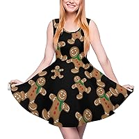 Gingerbread Man Sleeveless Sundresses for Women Skater Dress U Neck Swing Mini Dresses
