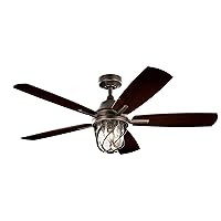 Kichler 52 inch Lydra Fan LED Ceiling Fan with Clear Seeded Glass in Olde Bronze with Reversible Dark Walnut and Medium Oak blades, Anvil Iron/Distressed Antique Grey