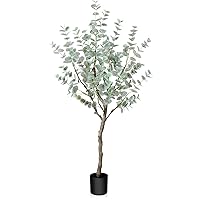 4ft Artificial Eucalyptus Tree, Fake Eucalyptus Tree with White Silver Dollar Leaves, Silk Faux Eucalyptus Tree with Plastic Nursery Pot, Artificial Plants for Home Office Indoor Decor,1 Pack
