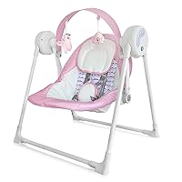 Electric Portable Baby Swing, Swings for Infants to Toddler with Intelligent Music Vibration Box, Swing 6-25 lb, 0-12 Months, Folds Easy Travel, Pink
