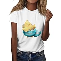 Easter Print Blouse Womens Tunic Short Sleeve Tee Fashion Tops Round Neck Summer Trendy Tshirt Round Neck 2024 Tshirt