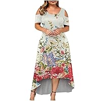 Beach Maxi Dresses for Women 2024 Vacation Plus Size, Shoulder Dress Size Boho Plus Print Floral Line Dress Wo