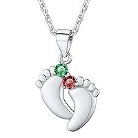Personalized Mom Neckalce with 1/2/3/4/5 Kids Names Birthstones Custom Footprint Baby Feet Pendant Cutomized Memorial Mother Chlid Jewelry Engraved Gifts for Mom Women New Mom (Gift Box)