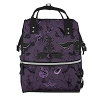 Purple Black Goth Spooky Print Diaper Bag Multifunction Laptop Backpack Travel Daypacks Large Nappy Bag