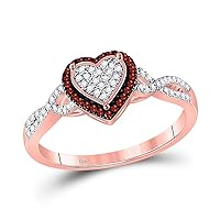 The Diamond Deal 10kt Rose Gold Womens Round Red Color Enhanced Diamond Heart Frame Cluster Twist Ring 1/5 Cttw