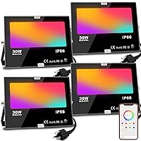 LED Flood Light Outdoor, 300W Equivalent 3000LM Smart RGB Landscape Lighting with APP Control, DIY Scenes - Timing - Warm White 2700K - Color Changing Uplight, IP66 Waterproof US Plug MELPO(4 Pack)