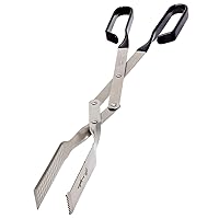 BBQ tongs for grill, heavy duty metal tongs for grilling. Ideal bbq steak tongs and campfire tongs. Extra long grill tongs. Metal tongs for grilling. Campfire tongs gift for men (Shark BBQ Black)