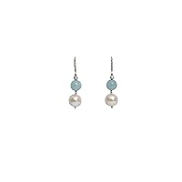 Freshwater Pearl and Aquamarine Drop Earrings