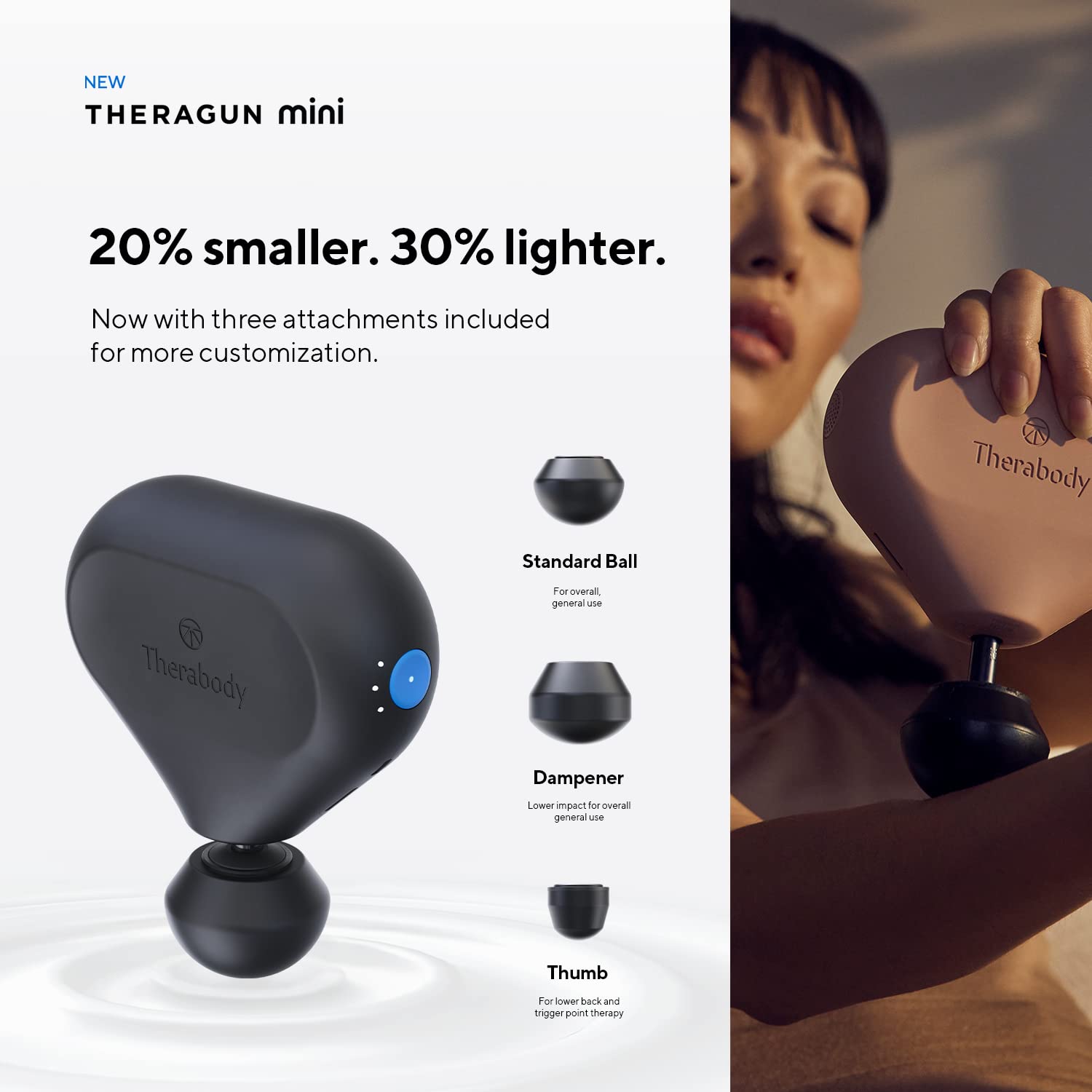 TheraGun Mini Handheld Electric Massage Gun - Compact Deep Tissue Treatment for Any Athlete On The Go - Portable Percussion Massager with QuietForce Technology (Black - 2.0)