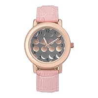 Moon Phase Lunar Eclipse Fashion Leather Strap Women's Watches Easy Read Quartz Wrist Watch Gift for Ladies