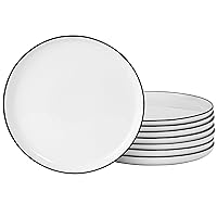 Gibson Home Oslo 8-Piece Porcelain Chip and Scratch Resistant Dinner Plate Set - White w/Black Rim