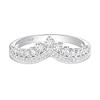Newshe Jewellery AAAAA Crown Wedding Band for Women Stackable Eternity Rings 925 Sterling Silver Engagement Ring Size 5-10