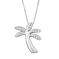 1/10 CTTW Natural White Diamonds Palm Tree Designed Pendant in Sterling Silver- Diamond pendant for Women and Girls