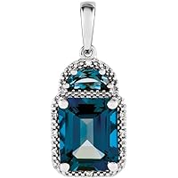 14k White Gold London Blue Topaz and .03 Dwt Diamond Pendant Necklace Jewelry for Women