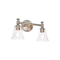 Bathroom Vanity Light Fixtures, Traditional Brushed Nickel 2 Lights Wall Sconce Lighting with Clear Glass Shade, Porch Wall Mount Light Fixture for Bathroom, Mirror Cabinets Hallway Stairs
