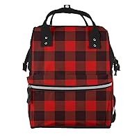 Plaid Red And Black Printed Diaper Bag Nappy Backpack Multifunction Waterproof Mummy Backpack Nursing Bag For Baby