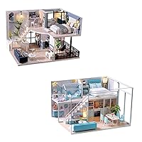 Fsolis DIY Dollhouse Miniature Kit with Furniture, 3D Wooden Miniature House with Dust Cover and Music Movement, Miniature Dolls House kit