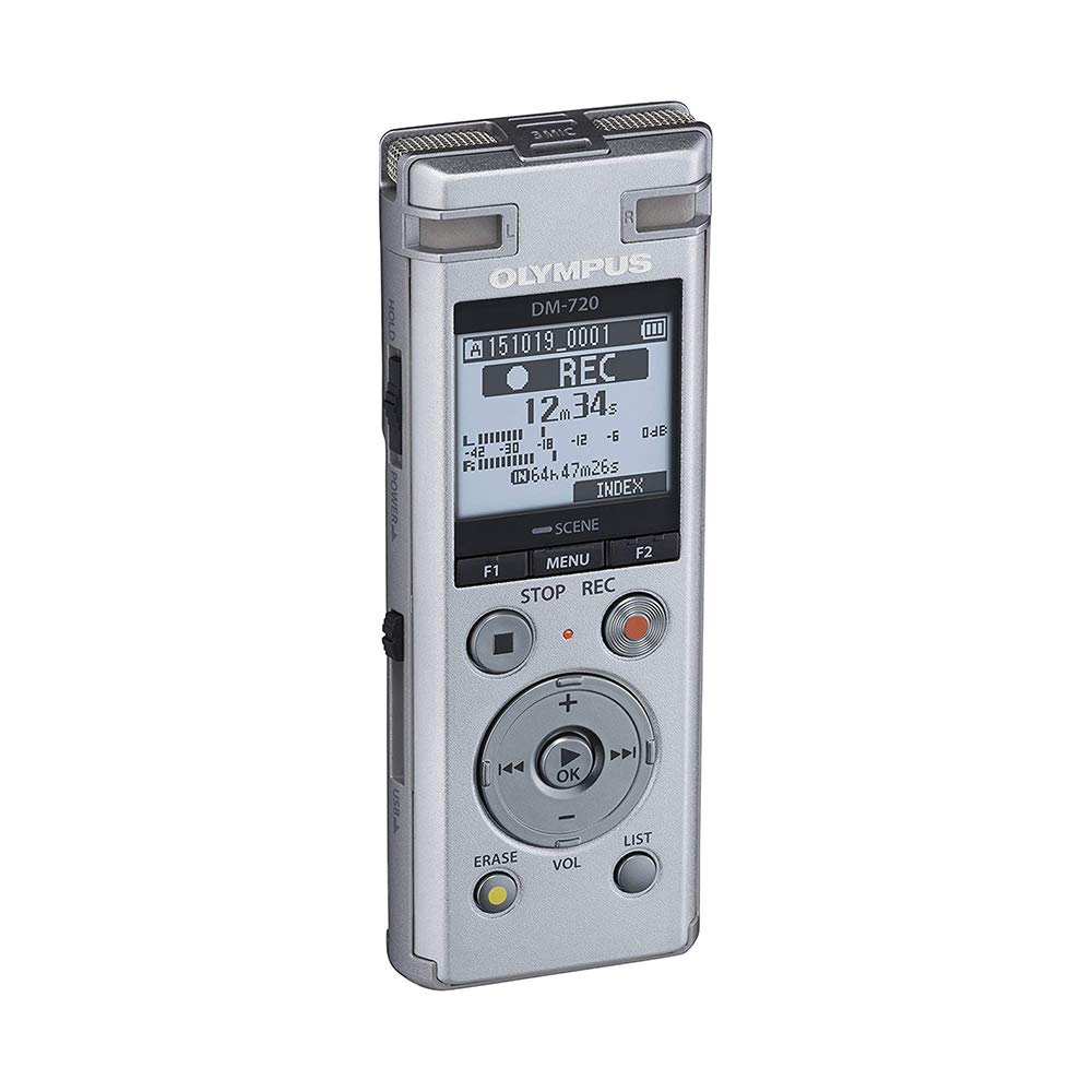 OM Digital Solutions Voice Recorder DM-720 with 4GB, Micro SD Slot, USB Charging, Direction PC Connection, Transcription Mode, Silver