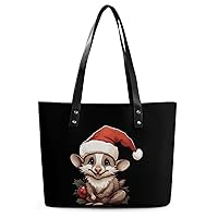 Funny Opossum Xmas Women's Handbag PU Leather Tote Bag Purses Top Handle Shoulder Bags for Work Travel Business Shopping Casual