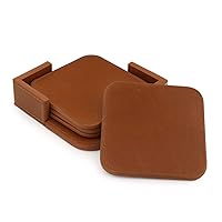 Leather Coasters (Set of 4) - Non-Slip Surface (Light Brown)